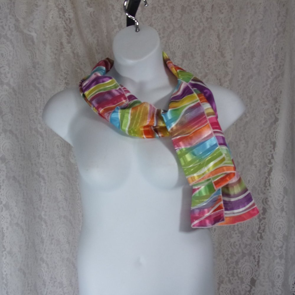 Oblong Silky Rainbow Scarf NWOT  One Size
